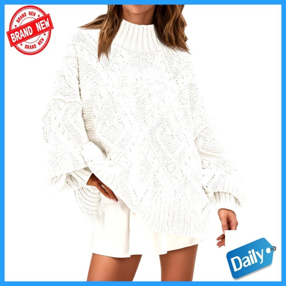 Oversized Cable Knit Pullover Sweater Chunky Long Sleeve Crew Neck